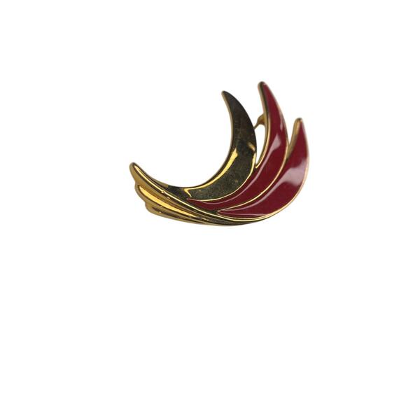 Signed Monet Statement Vintage Brooch Pin Enameled Red Goldtone 1.5" x 2.75" - Picture 3 of 6